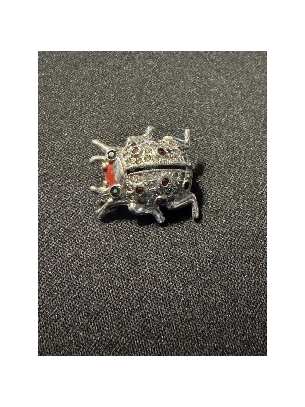 Coro Lady Bug Vintage Blue Crystal Eyes Pendant